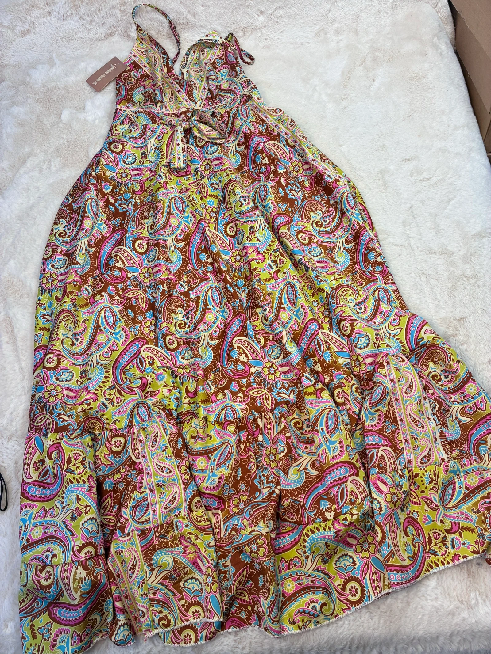 Vestido largo de seda con motivos paisley / cachemira estilo boho chic - Nuevo con etiqueta xs/s/m – photo 9